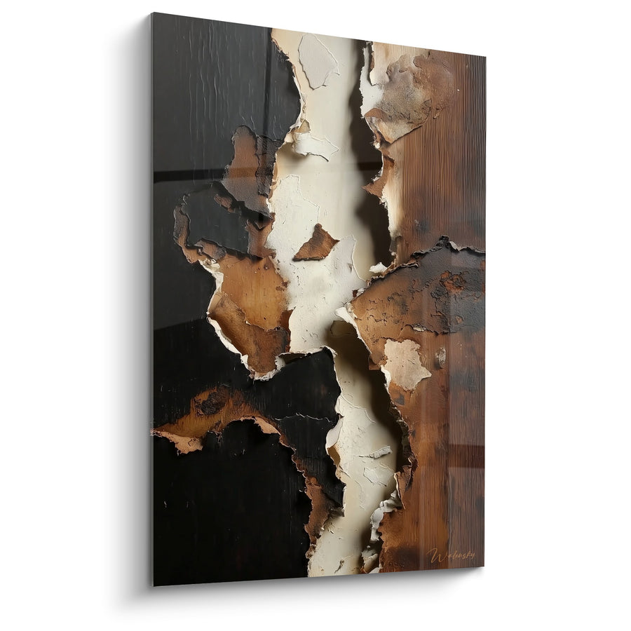 Tableau abstrait matières écorce noir crème rouille - Terre brute - Edition Feng shui Centre Terre