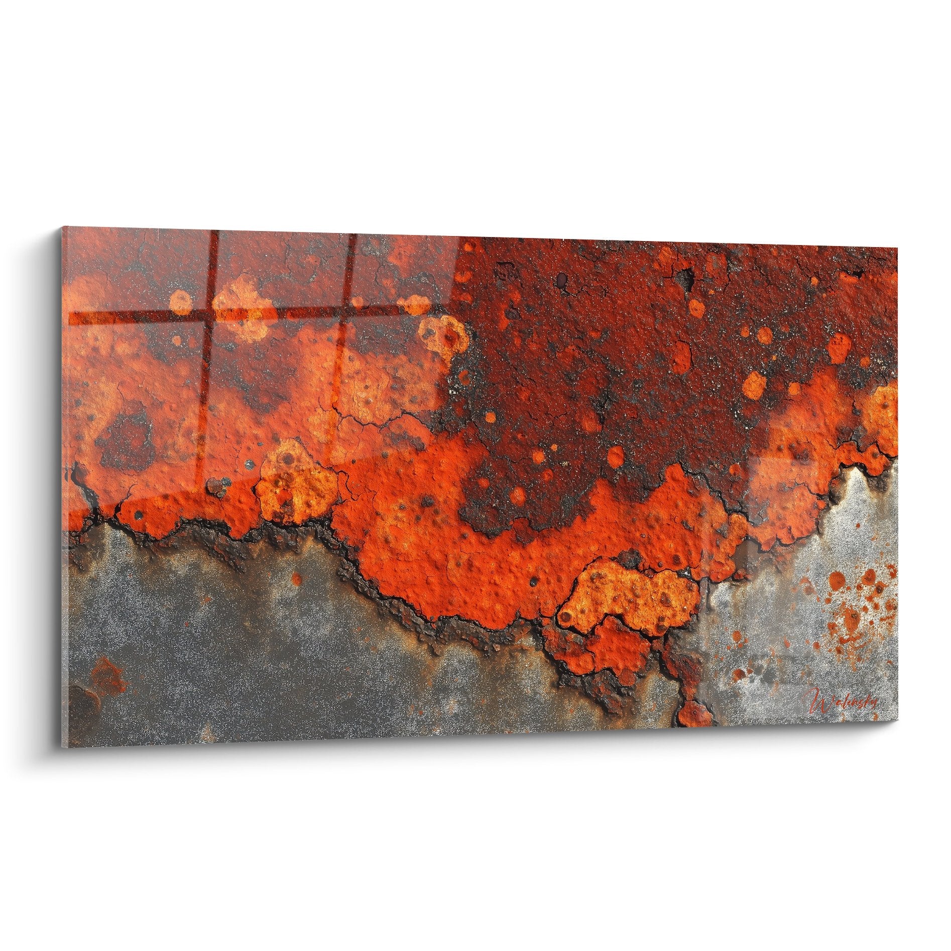 Tableau abstrait texture métal oxydé tons rouille orange feng shui sud feu décoration murale