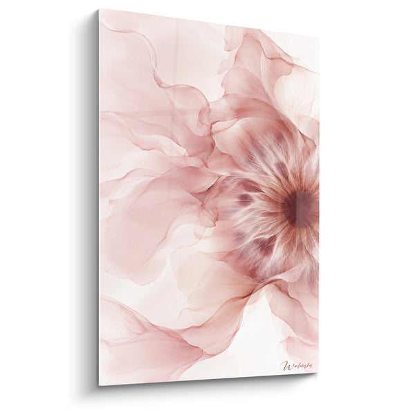 Tableau Fleur rosé poudré et blanc crème éclatée - Éclosion suspendue - Edition abstrait moderne