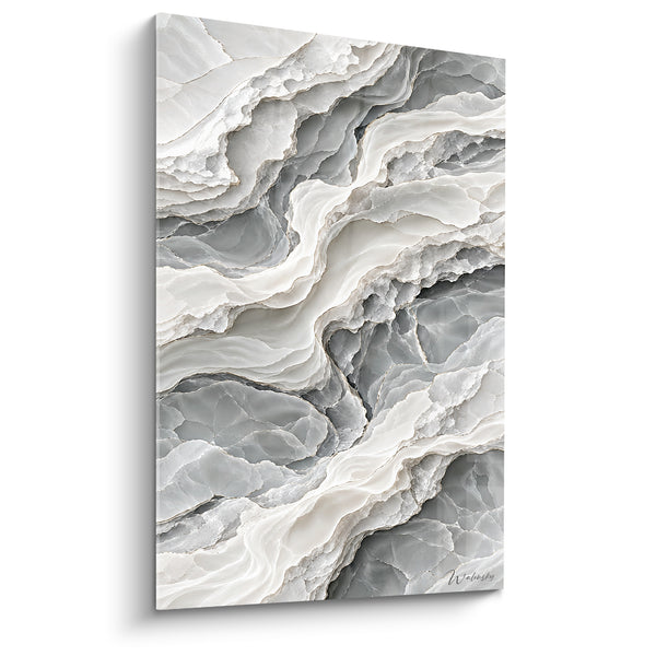 Tableau Veines marbrées grises et blanches sinueuses - Rivière figée - Edition abstrait moderne