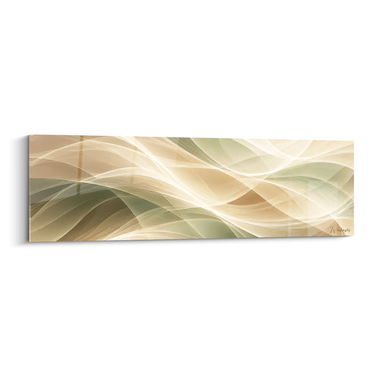 Tableau Vagues entrelacées beige doré et vert olive - Rubans croisés lumineux - Edition Abstrait moderne