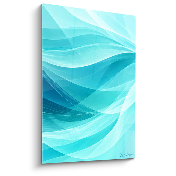 Tableau Vagues drapées turquoise et bleu profond entrelacées - Pli sombre central - Edition Abstrait moderne