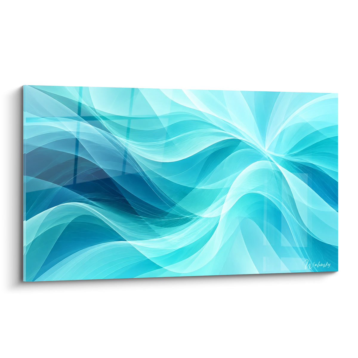 Tableau vagues turquoise et bleu marine en pleine fluidité sur toile abstraite lumineuse