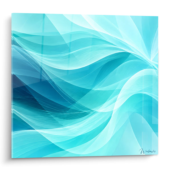 Tableau Vagues fluides turquoise et bleu marine - Souffle océanique - Edition Abstrait moderne