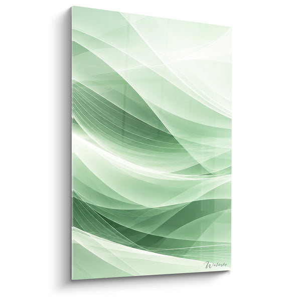 Tableau Vagues soyeuses vert sauge et blanc - Souffle de fraîcheur - Edition Abstrait moderne