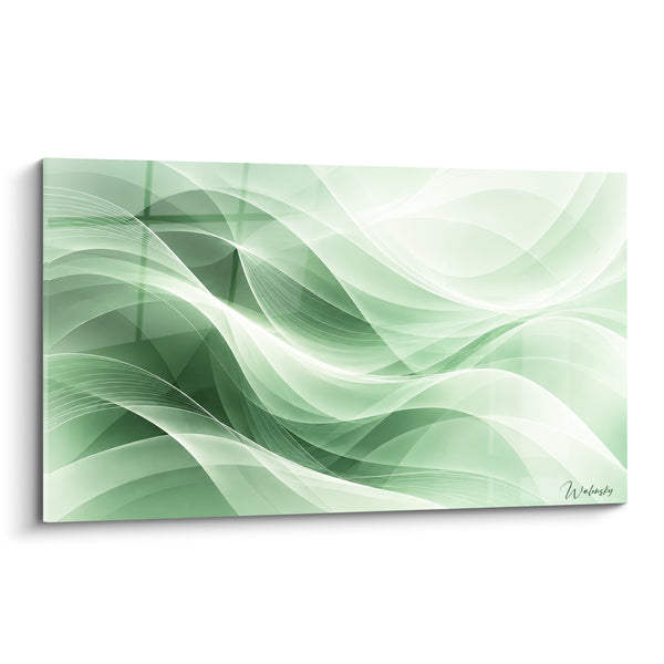 Tableau Vagues drapées vert pâle et blanc satiné - Croisillons entrelacés - Edition abstrait moderne