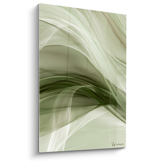 Tableau Vagues soyeuses vert sauge et ivoire - Souffle végétal - Edition Abstrait moderne