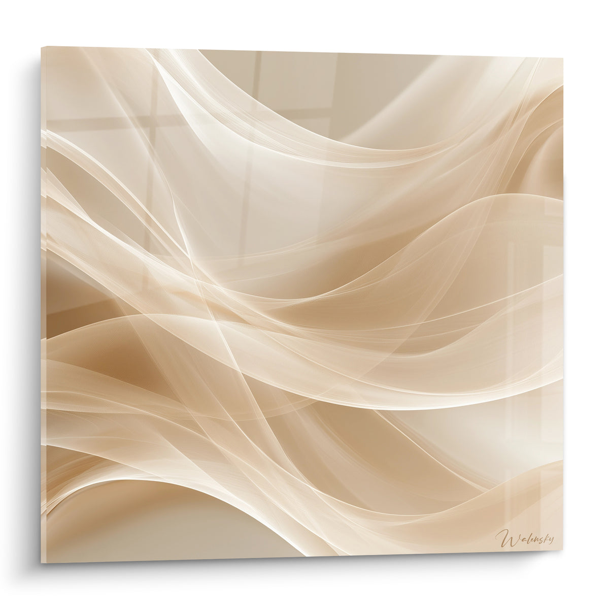 Tableau voiles abstrait moderne aux teintes beige sable et crème ivoire ondulantes