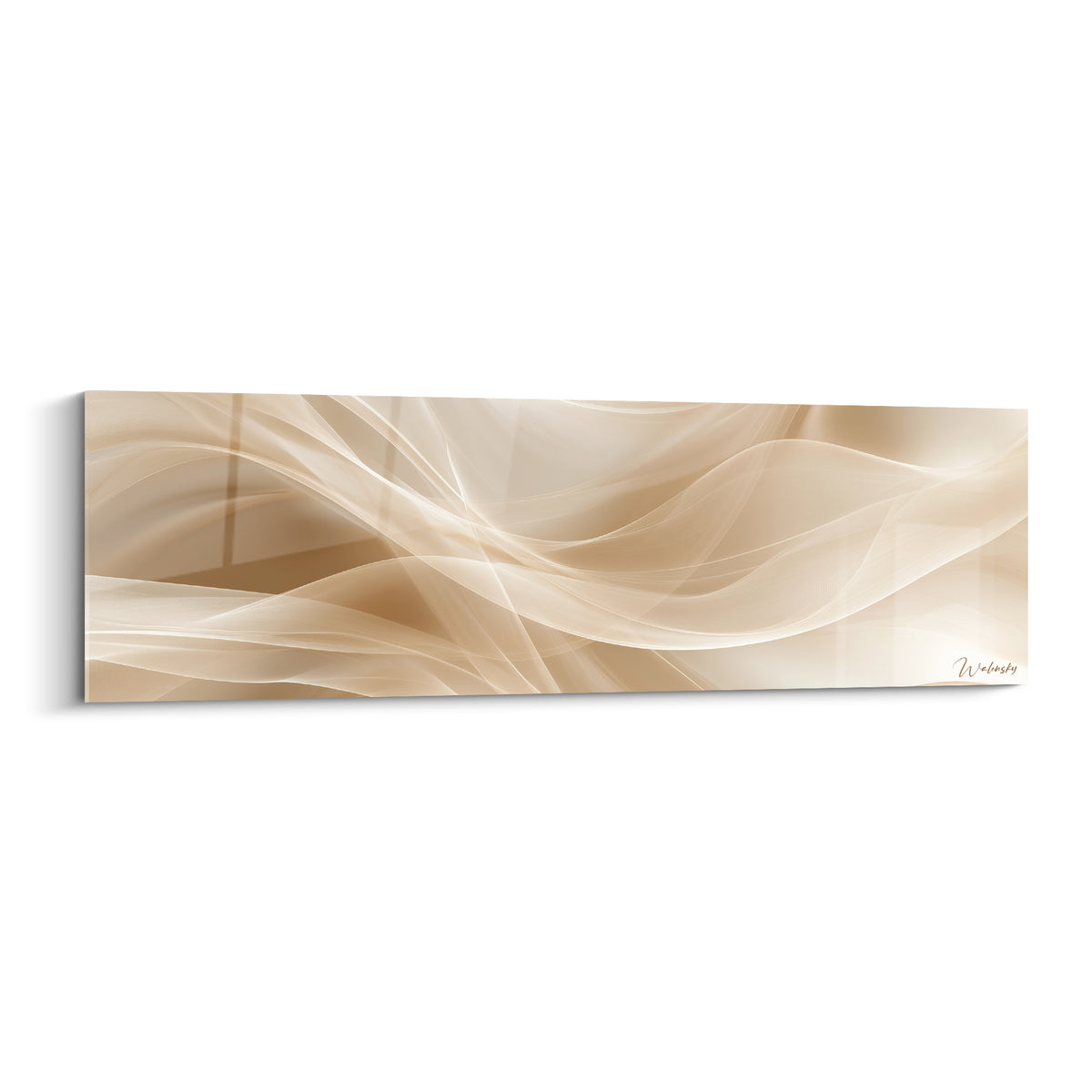 Tableau voiles beiges et dorés ondulants, courbes ivoire translucides en mouvement fluide