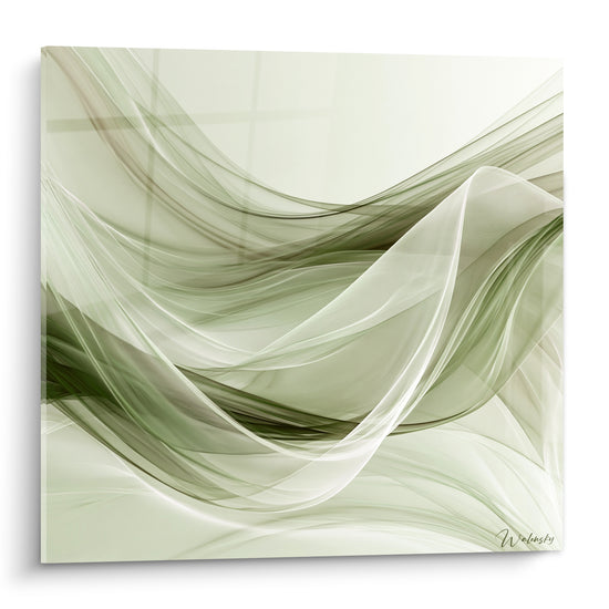 Tableau Voiles ondulantes vert sauge et blanc - Souffle suspendu - Edition Abstrait moderne