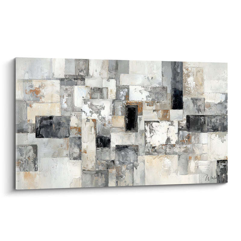 Abstract Mosaic Wall Art Grey and Beige - Geometric Harmony - Feng Shui Northwest Metal Edition