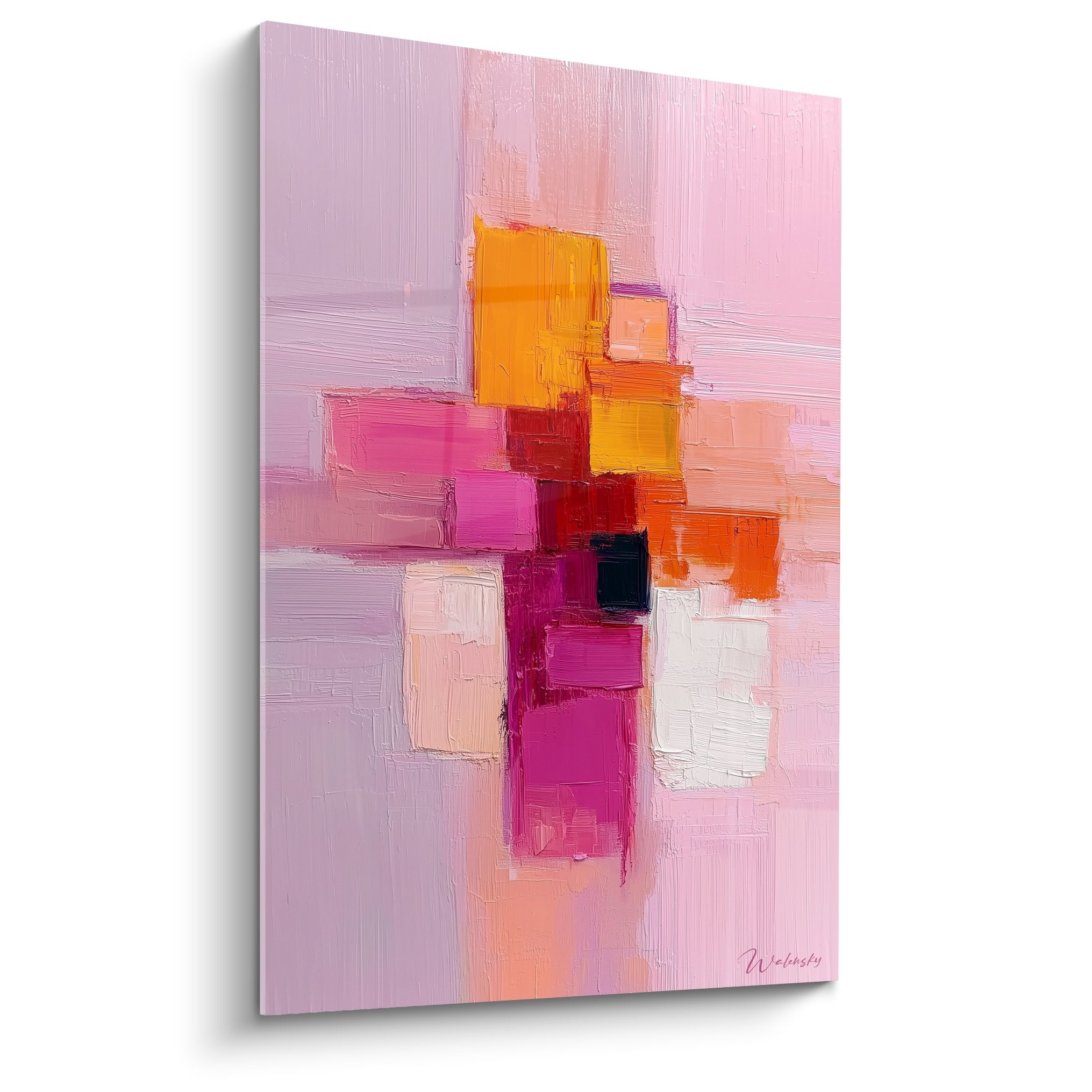 tableau abstrait mosaique carres roses oranges feng shui sud ouest terre