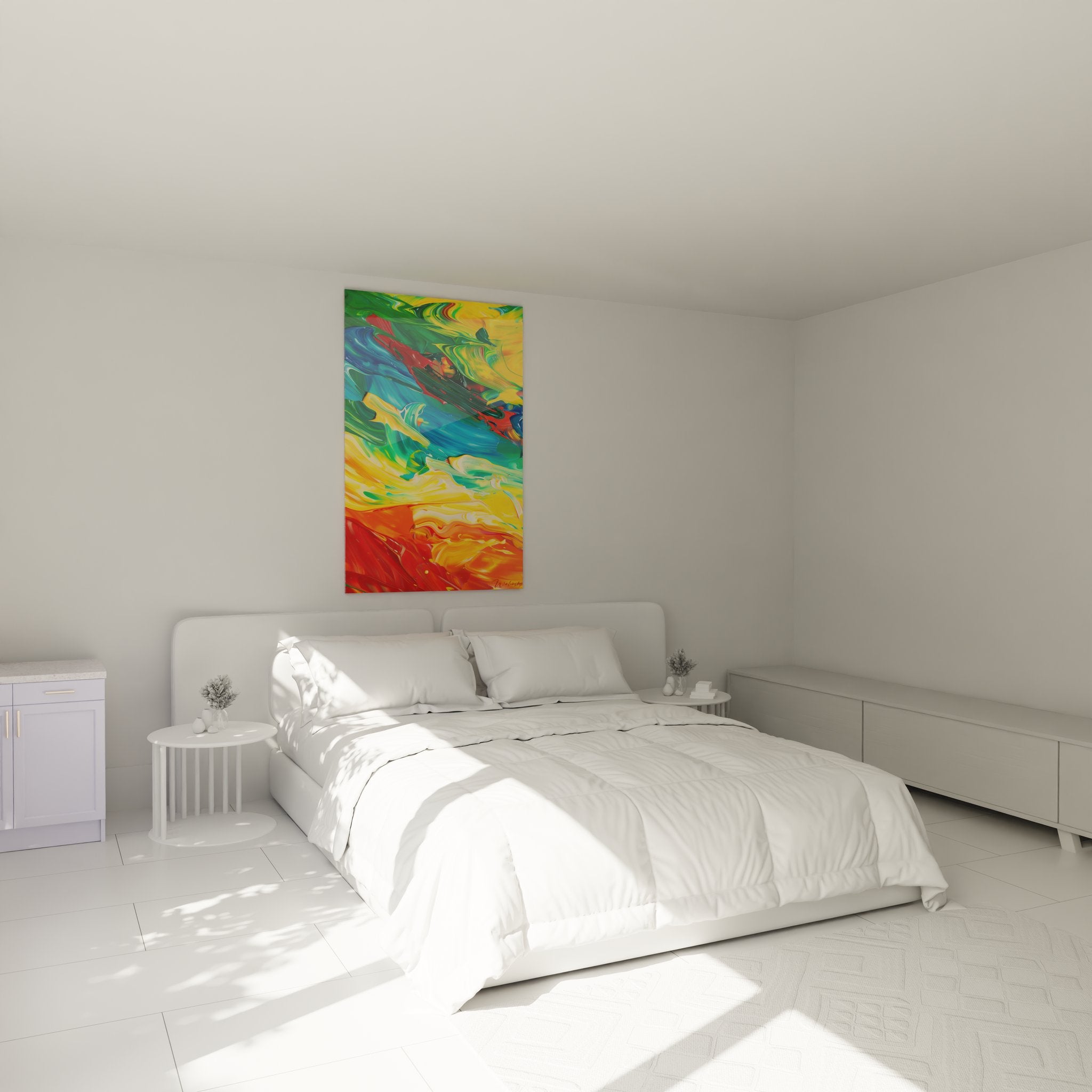 Tableau tourbillon coloré abstrait dans chambre moderne décoration murale contemporaine