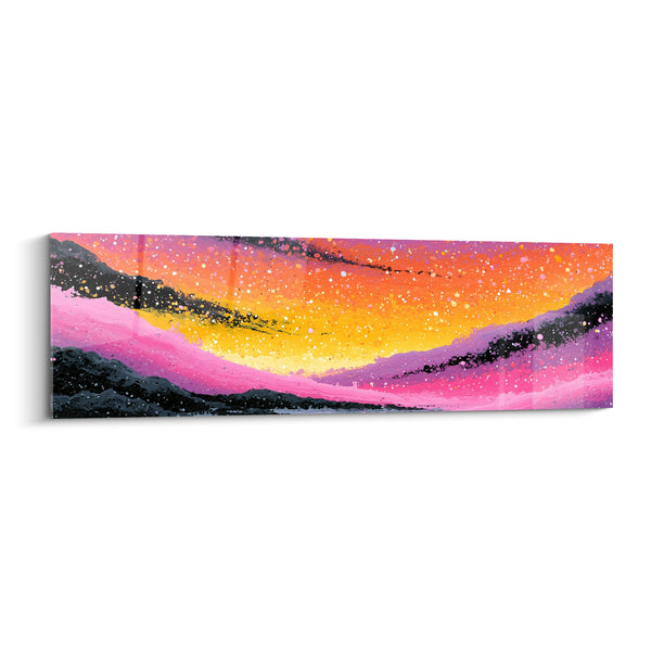 Tableau Vagues galactiques roses et orangées mouchetées - Fusion céleste - Edition style Peinture abstrait