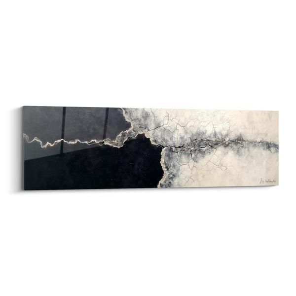 Abstract zwart-beige schilderij met gespikkelde texturen - Minerale Fusie - Feng Shui Noordwest Metalen Editie