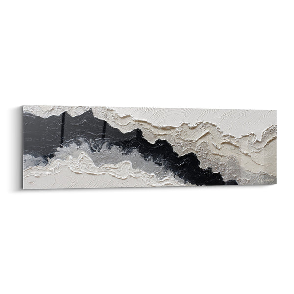 Abstract zwart-beige schilderij met sculpturale texturen - Mineraal Contrast - Feng Shui editie Noordwest Metaal