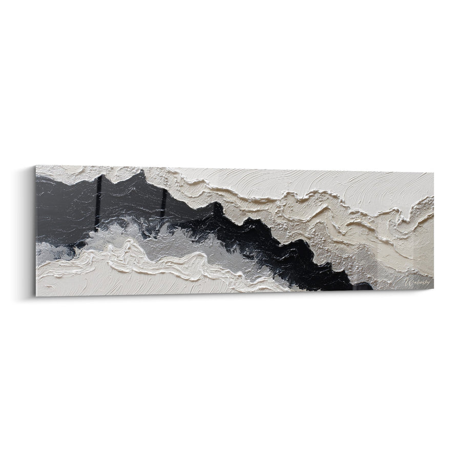 Tableau abstrait noir et beige aux textures sculpturales - Contraste Minéral - Edition Feng shui Nord-Ouest Métal