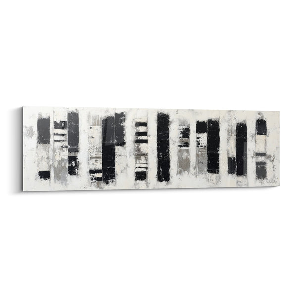 Abstract zwart-wit schilderij met getextureerde verticale strepen - Stedelijke Harmonie - Feng shui West Metal editie