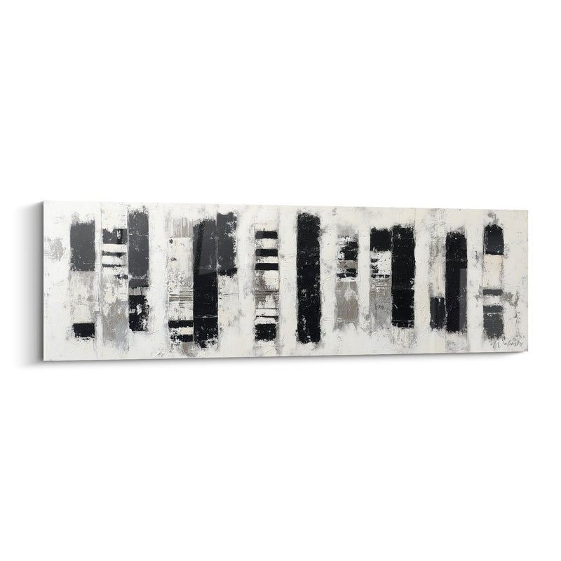 Abstract black and white artwork with textured vertical bands - Urban Harmony - Edition Feng shui West Metal