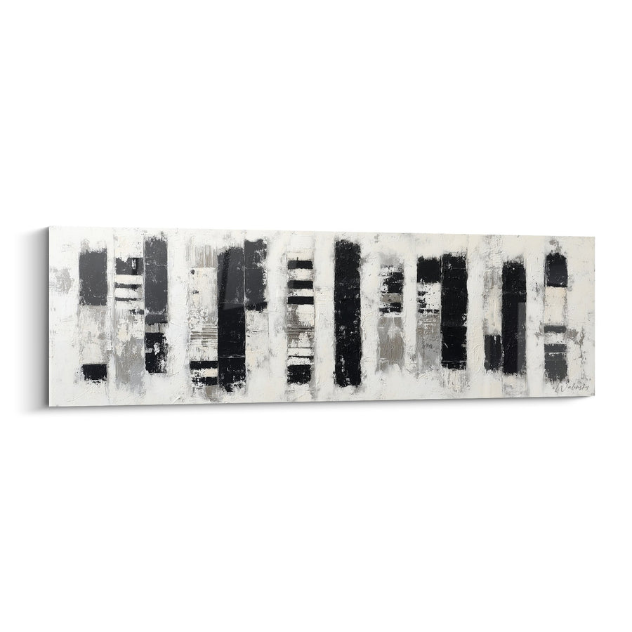 Tableau abstrait noir et blanc avec bandes verticales texturées - Harmonie Urbaine - Edition Feng shui Ouest Métal