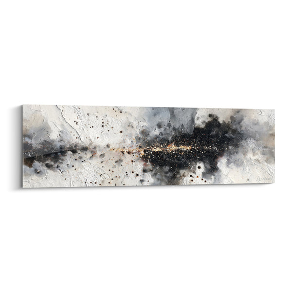 Abstract zwart-wit schilderij met gouden accenten - Hemelse Storm - Feng shui Noordwest Metaal Editie