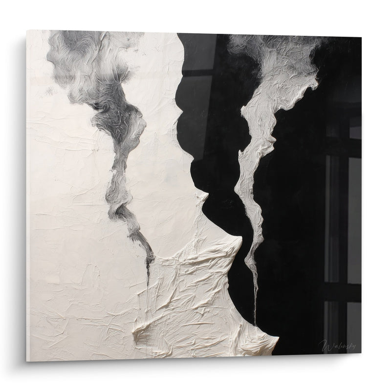 Tableau abstrait noir et blanc aux formes organiques fluides - Harmonie contrastée - Edition Feng shui Nord-Ouest Métal