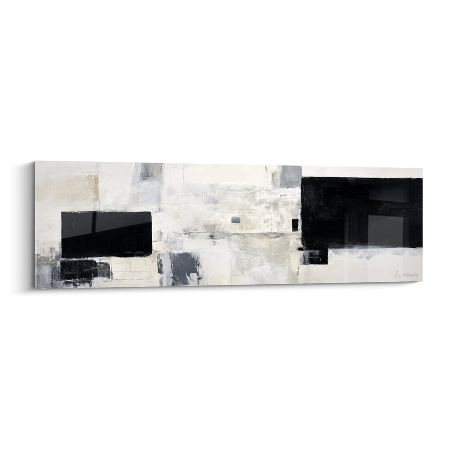 Tableau Abstrait Noir et Blanc avec Formes Géométriques - Équilibre Monochrome - Edition Feng shui Ouest Métal