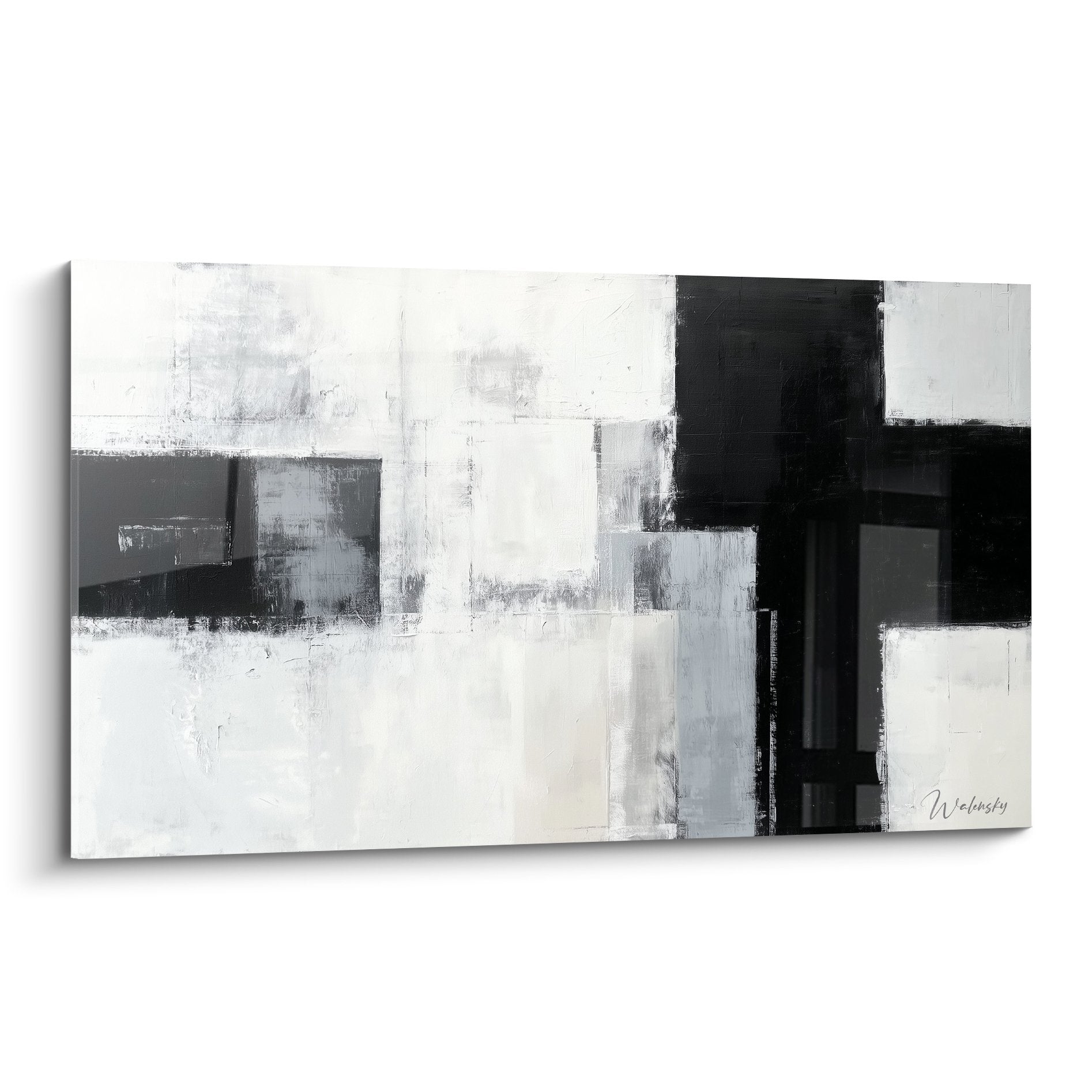 tableau abstrait noir blanc gris formes geometriques minimalistes feng shui ouest metal decoration moderne