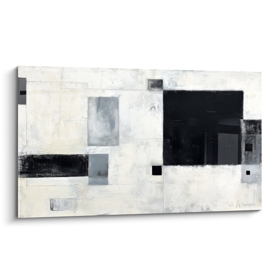 Tableau composition abstraite noir blanc gris - Géométrie contemporaine - Edition Feng shui Ouest Métal