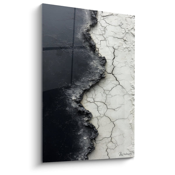 Abstract zwart wit schilderij met gespikkelde textuur - Mineraal contrast - Feng Shui Noordwest Metal editie