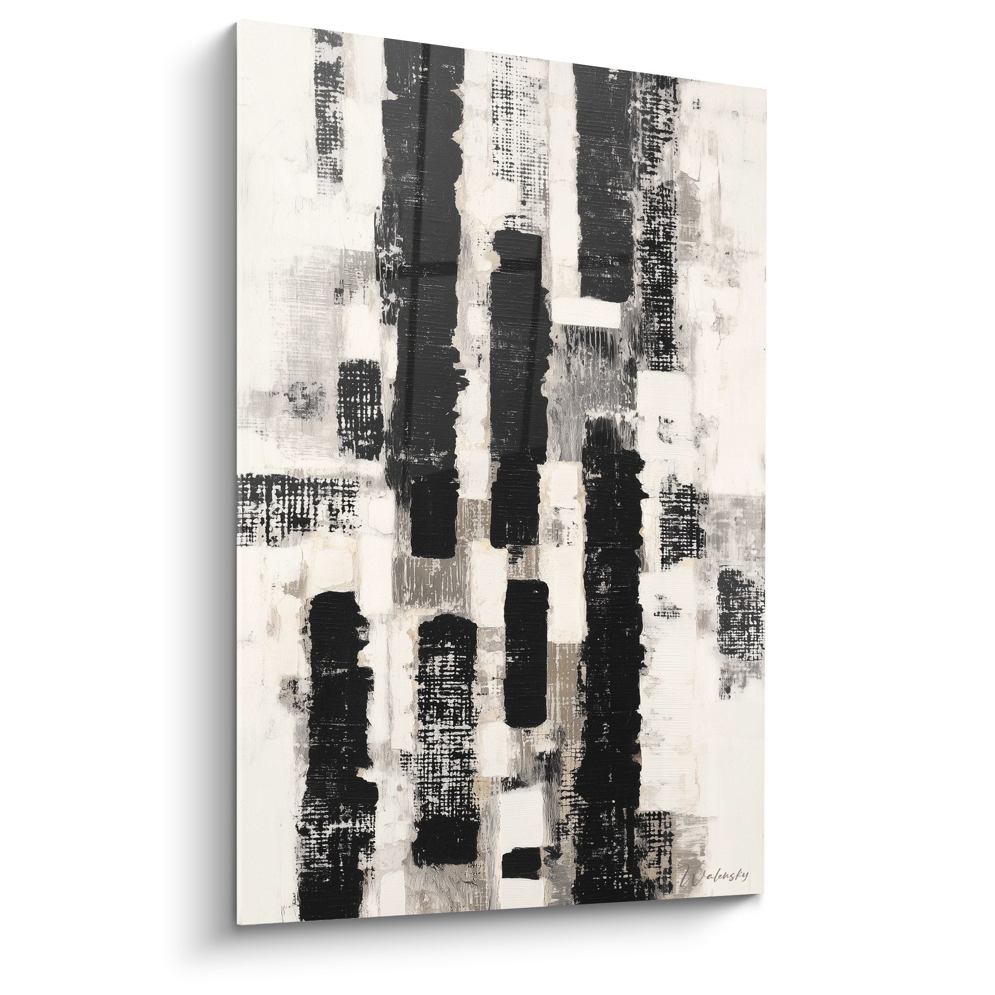 Abstract black white painting vertical geometric textures contrasts modern feng shui west metal