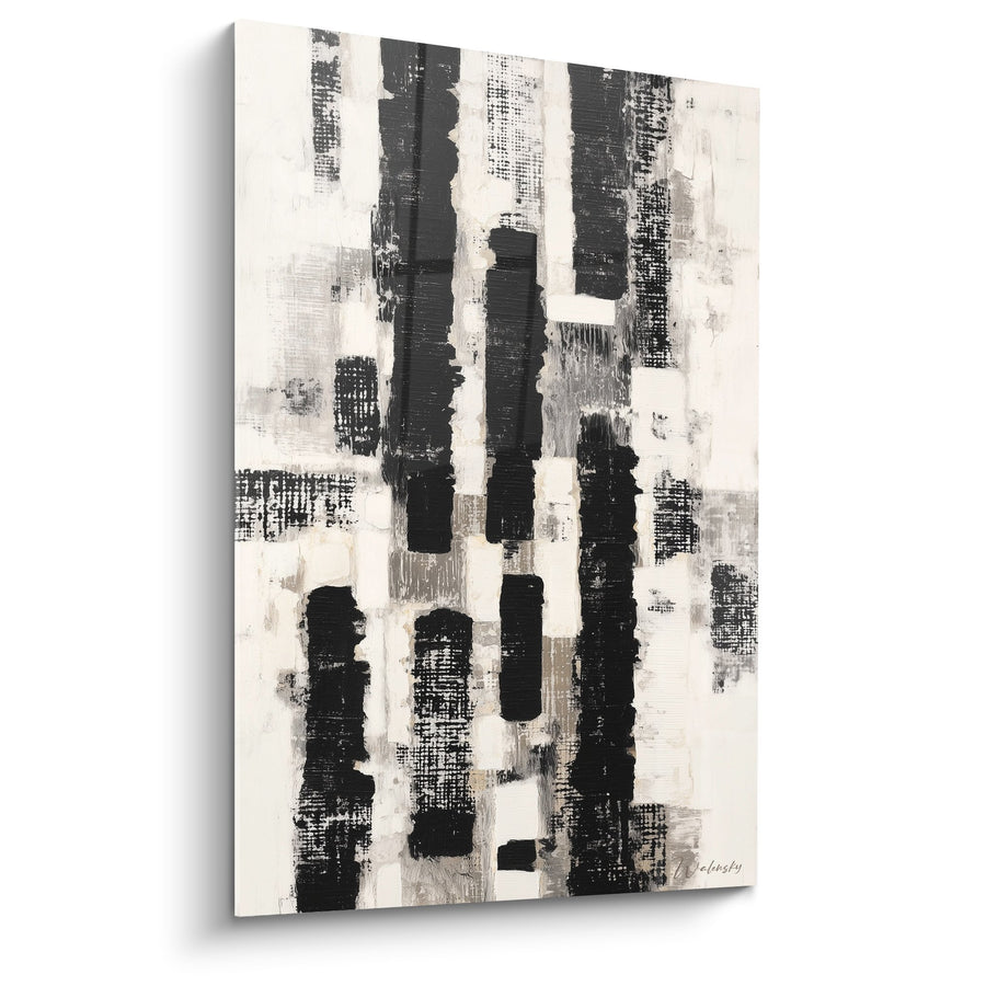 Tableau abstrait noir et blanc avec textures géométriques - Harmonie urbaine - Edition Feng shui Ouest Métal