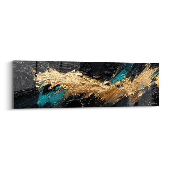 Tableau Coulée texturée noire et dorée - Éclair figé - Edition Abstrait noir et or