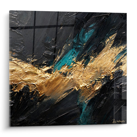 Tableau Vague dorée traversant un fond noir - Éclair nocturne - Edition Abstrait noir et or