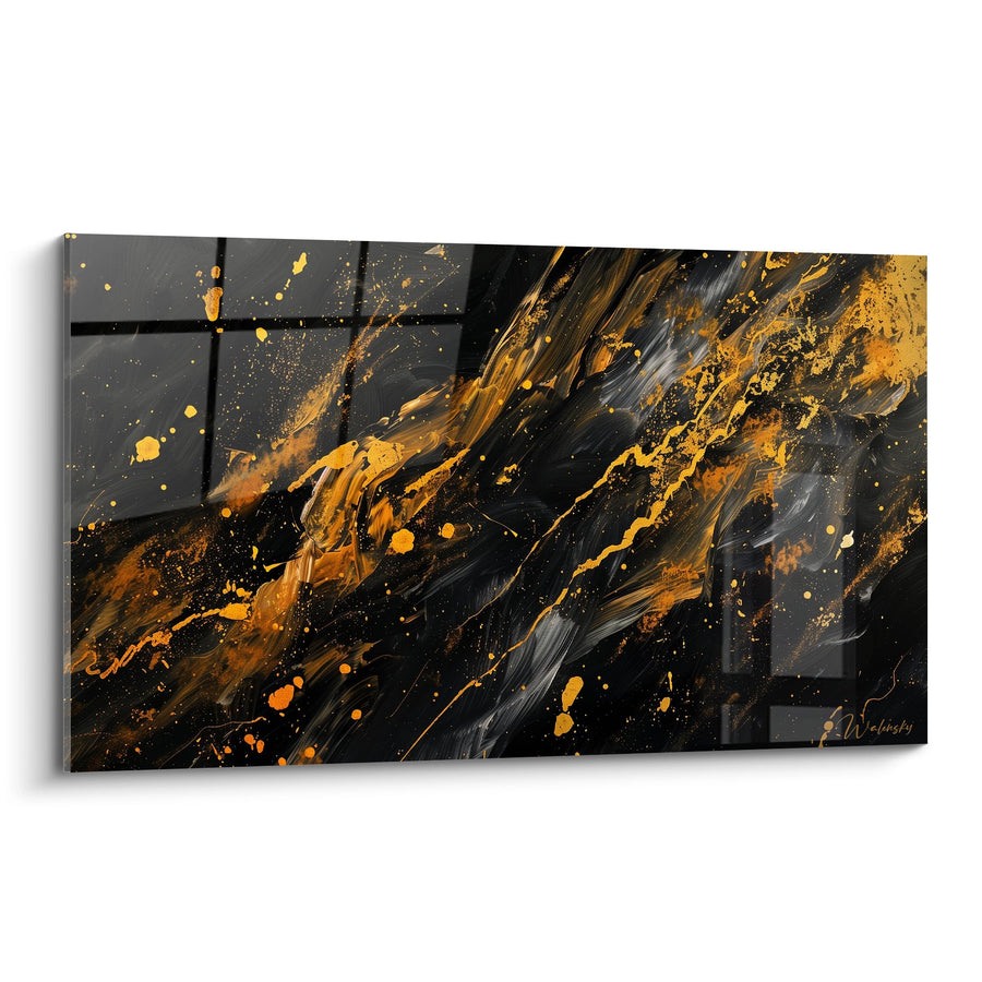 Tableau Mouvements Fluides Dorés sur Fond Sombre - Énergie Dynamique - Edition Abstrait noir et or