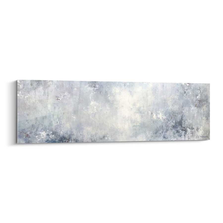 Tableau abstrait nuages gris-bleu et textures blanches nacrées - Sérénité Céleste - Edition Feng shui Nord-Ouest Métal