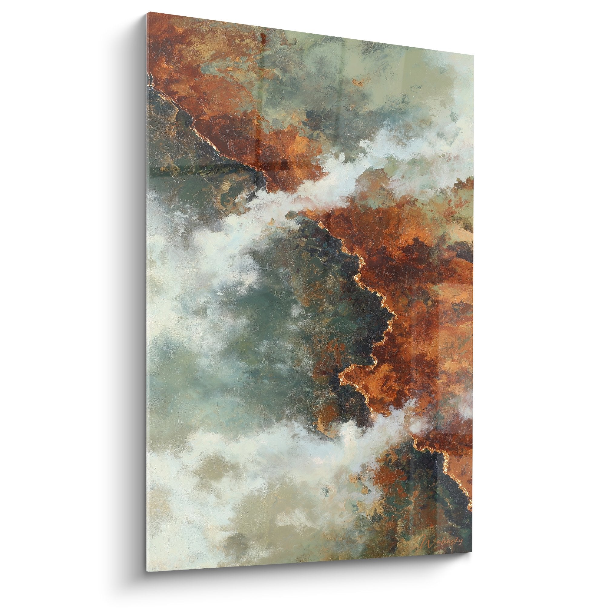 Abstract painting orange and gray clouds Feng shui Northeast Earth style for modern wall decoration