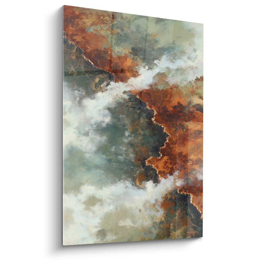 Tableau abstrait aux nuages oranges et gris tourmentés - Tempête céleste - Edition Feng shui Nord-Est Terre