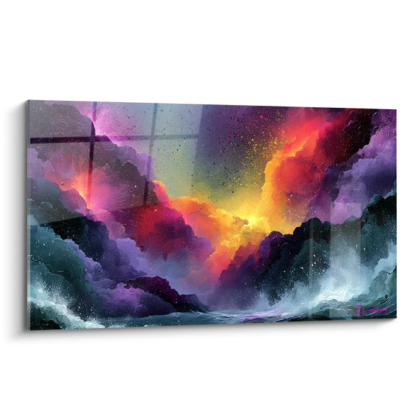 Tableau Nuées ardentes dorées et violettes intenses - Éruption céleste - Edition style Peinture abstrait