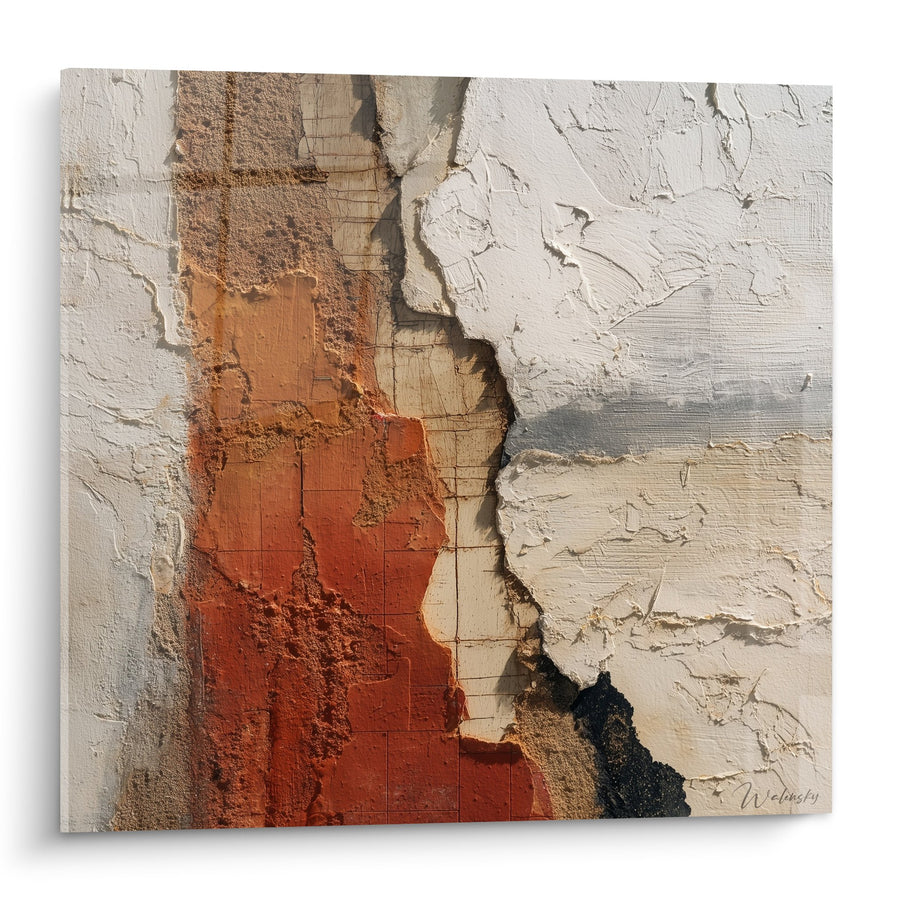 Tableau abstrait terres d'ocre et fissures blanches - Érosion naturelle - Edition Feng shui Nord-Est Terre