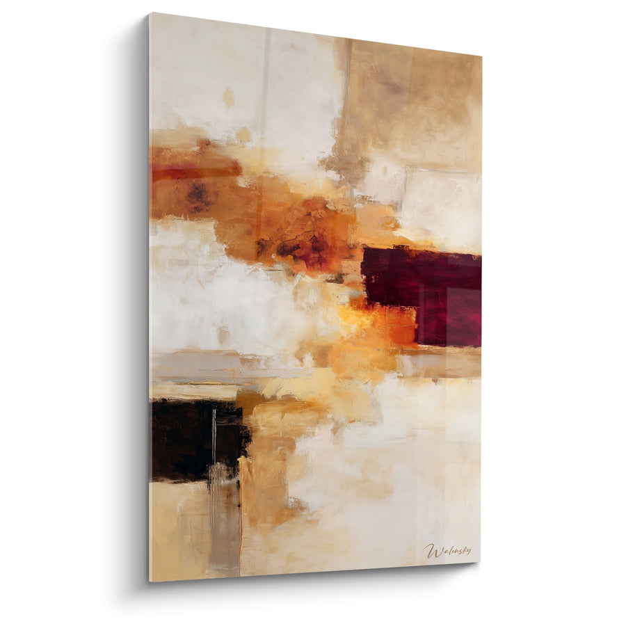 Tableau abstrait nuances ocre et bordeaux avec touches de beige - Harmonie Automnale - Edition Feng shui Sud Feu