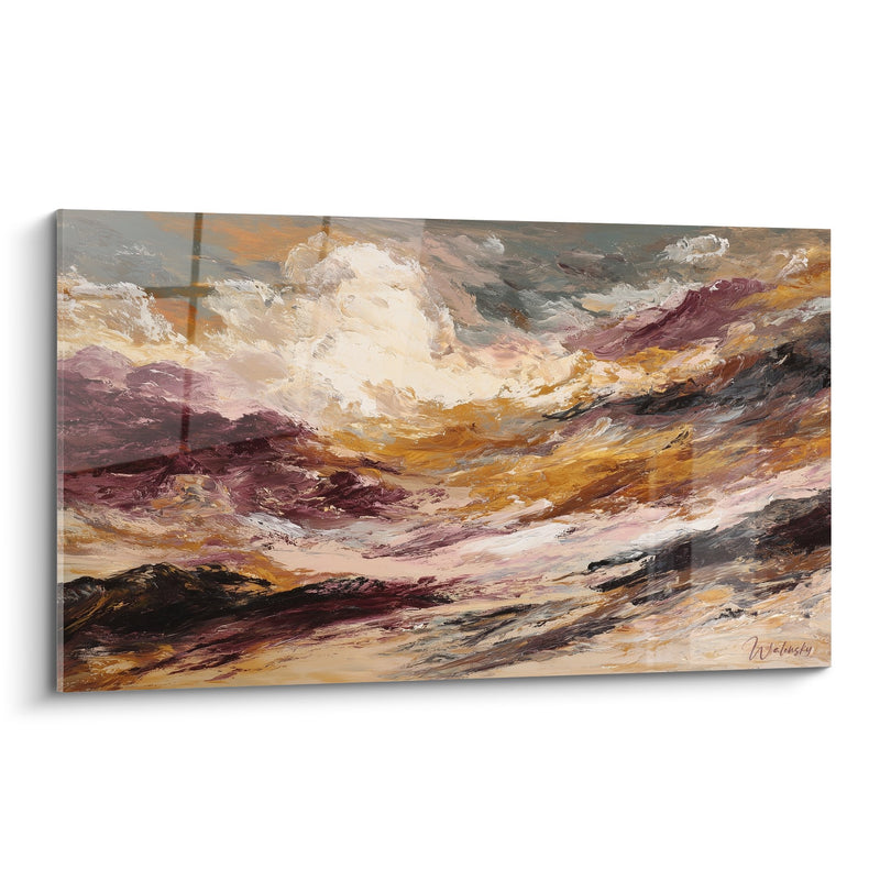 Abstract Landscape Painting in Ochre and Burgundy Tones - Color Storm - Feng Shui Northeast Earth Edition