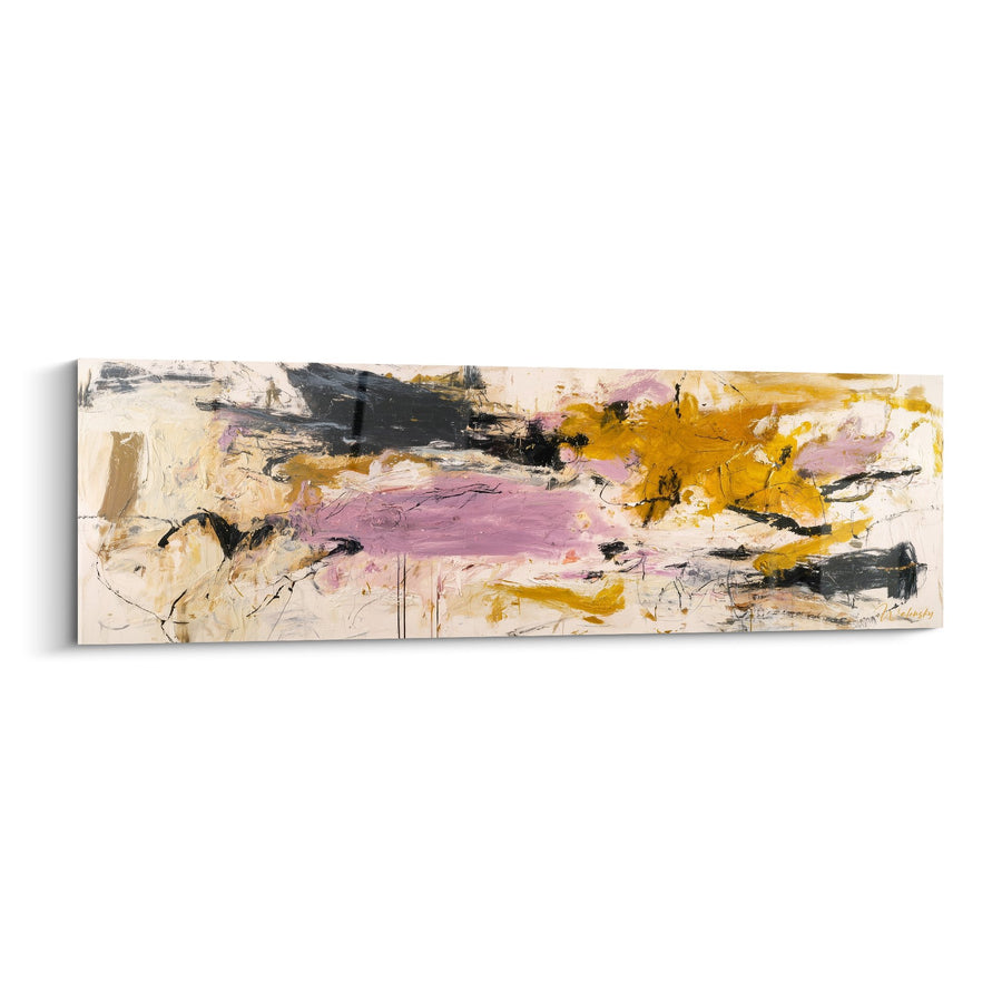 Tableau abstrait ocre rose et noir aux nuances expressives - Harmony Pastel - Edition Feng shui Sud-Est Bois
