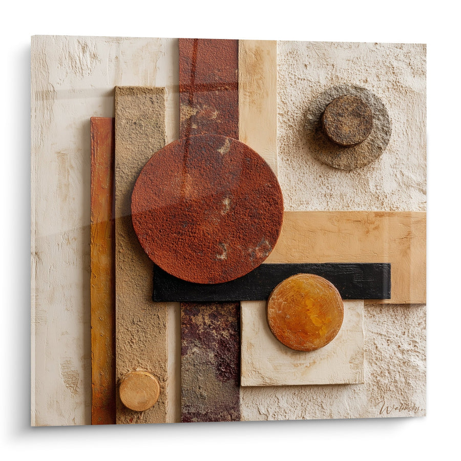 Tableau composition abstraite tons ocre rouge et beige avec formes géométriques - Harmonie Minérale - Edition Feng shui Nord-Est Terre