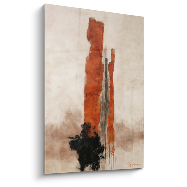 Abstract schilderij met okerkleurige en terra-cotta tinten met expressieve verticale vormen - Minerale Harmonie - Feng Shui Centraal Aarde Editie