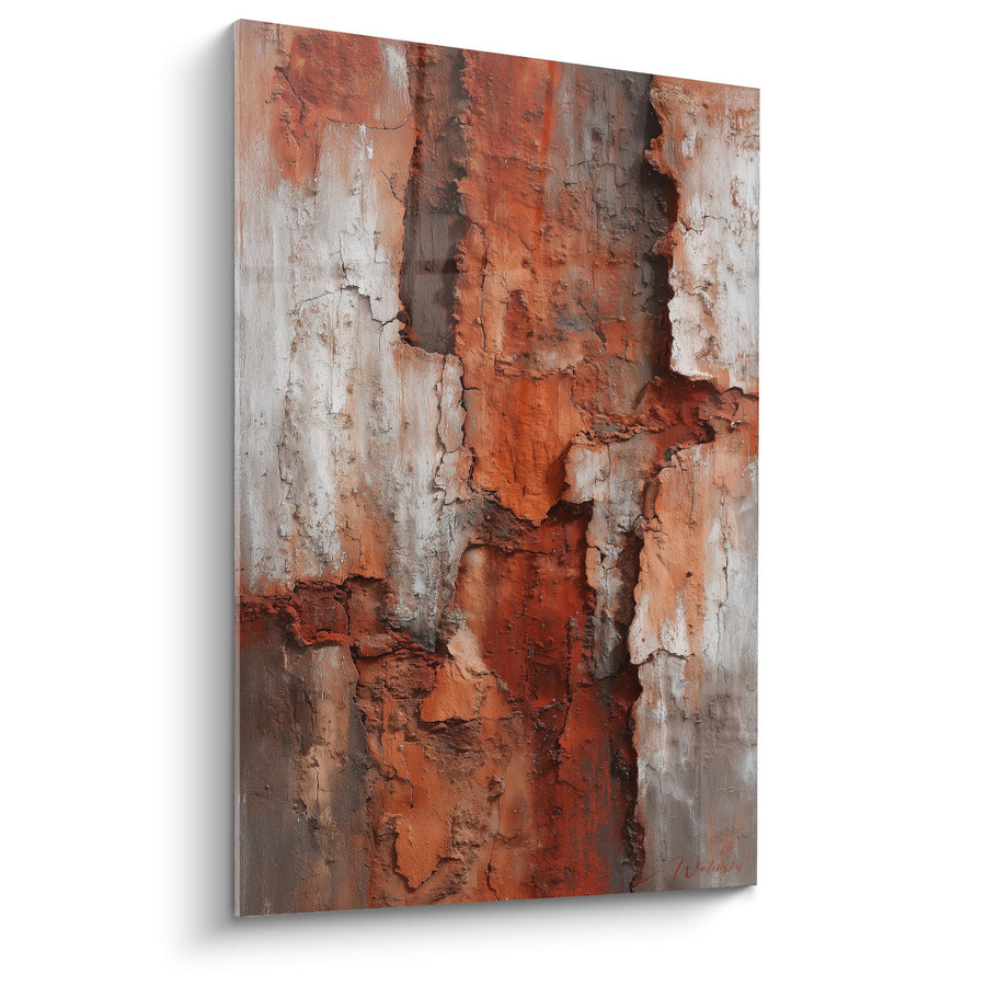 Tableau Abstrait Ocre et Terre de Sienne aux Textures Écorce - Fusion Minérale - Edition Feng shui Centre Terre