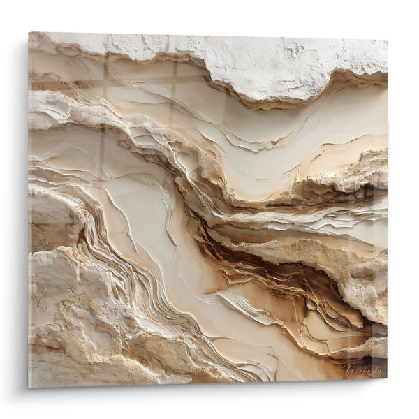 Abstract schilderij Beige en Crème Golfpatronen - Minerale Harmonie - Feng Shui Aarde Centrum Editie