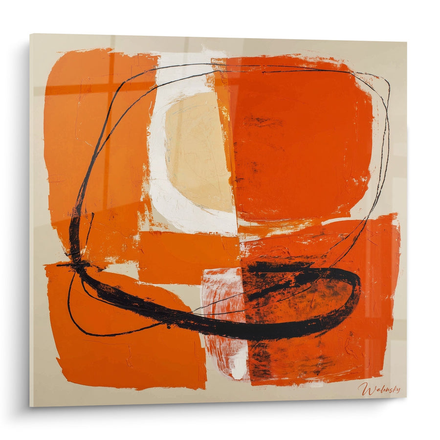 Tableau abstrait orange et beige avec formes courbes noires - Élan Créatif - Edition Feng shui Sud Feu
