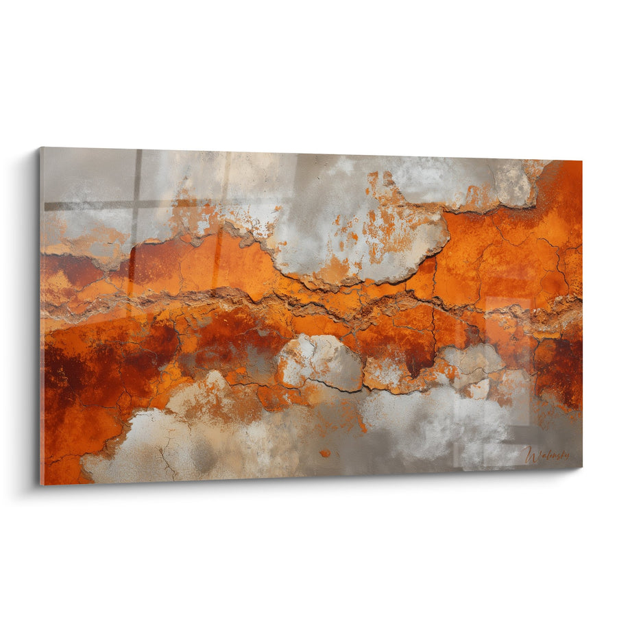 Tableau abstrait orange et beige avec textures craquelées - Terre brûlée - Edition Feng shui Centre Terre