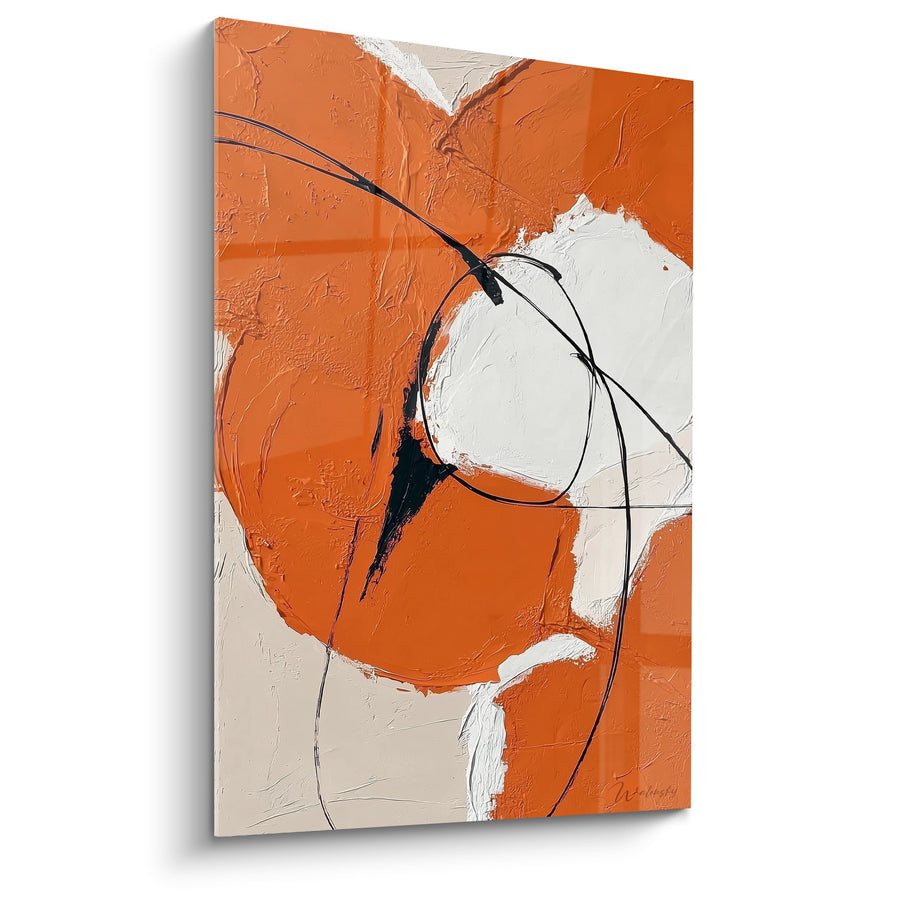 Tableau Abstrait Orange et Blanc aux Lignes Noires Expressives - Énergie Pure - Edition Feng shui Sud Feu